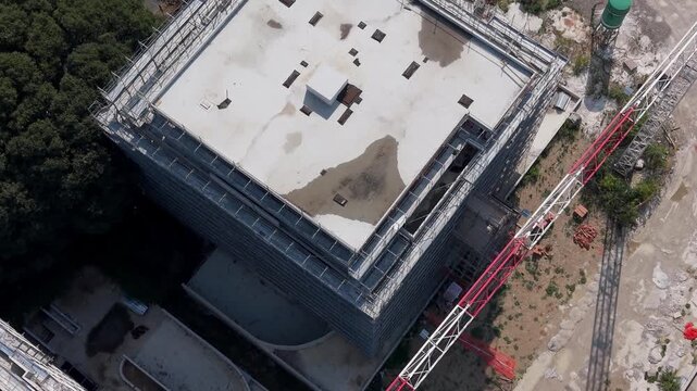 Residential Construction Site With Tower Crane Aerial View. Milan, Italy