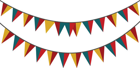 Fototapeta premium Colorful bunting flags hanging on strings for party celebration and birthday decoration