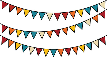 Obraz premium Colorful party bunting flags hanging on strings for celebration and festive decoration