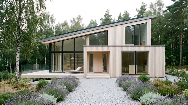 Modern Eco Wooden House in Forest