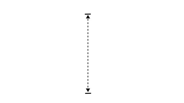 Minimalist vertical measurement line with animated arrows indicating height and distance scale for infographic technical documentation, and data visualization presentations