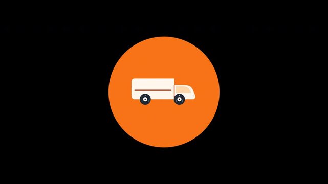 Delivery truck animation and motion graphics featuring a white van icon on an orange circle for logistics tracking