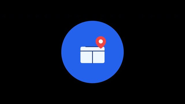 Animated location marker on a map within a blue circle, high quality motion graphics animation for interface confirmation