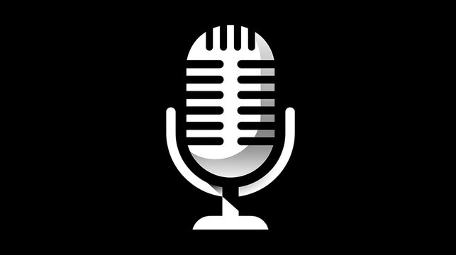 Silver microphone illustration against a black background features a gradient effect