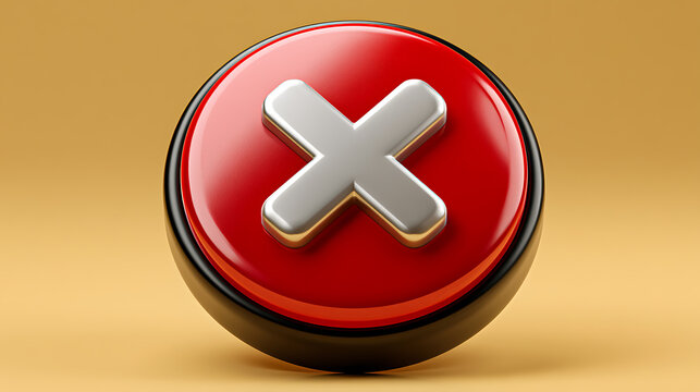 Silver cross icon on a glossy red circular button 3d rendering