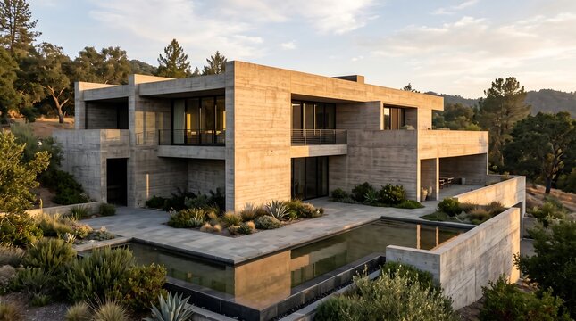 Modern Board-Formed Concrete Luxury Villa with Swimming Pool