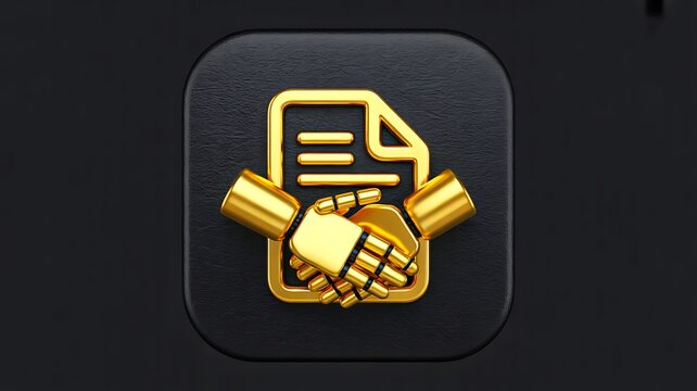Digital document agreement with handshake icon for business partnership