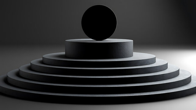 Black cylindrical pedestal display stand with circular platforms 3d rendering