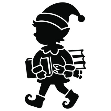 Elf Student Carrying Books Silhouette