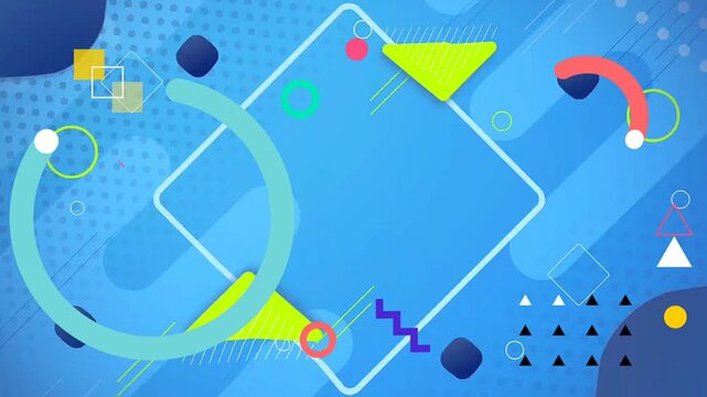 blue abstract geometric memphis, on background with shapes and patterns 4k.