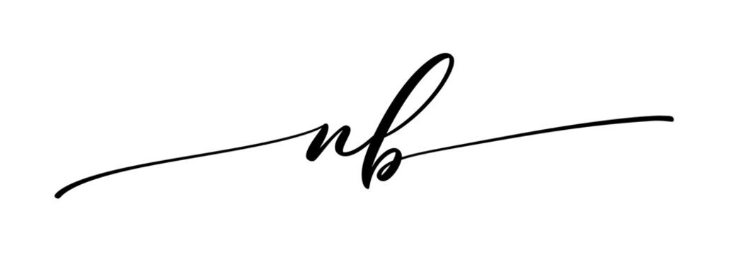 Letter NB calligraphy monogram. Handwritten script initials isolated.
