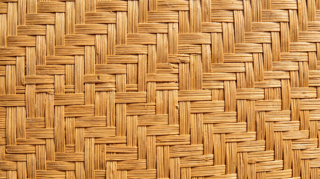 This close-up of a beautifully woven natural fiber basket showcases intricate patterns and textures, capturing the essence of craftsmanship and rustic charm in handcrafted goods.