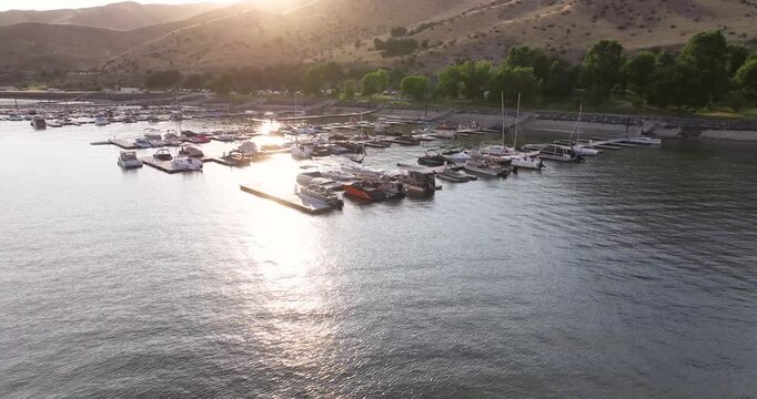 Sunset over coastal marina