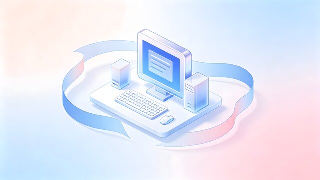 Computer setup with monitor keyboard mouse and servers