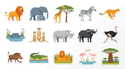 Naklejka premium African Animals Sticker Pack - Flat Vector Style for Safari and Wildlife Themes