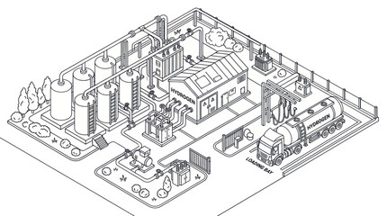Fototapeta premium Isometric chemical plant and truck loading station