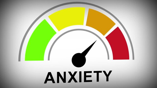 Conceptual anxiety level gauge meter animation showing rising stress levels and mental health pressure in a medical or psychological context for informative presentations and educational media