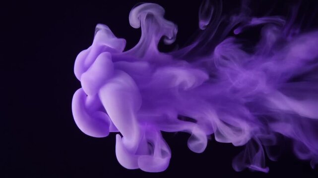 Extreme macro luminous violet vapor flows horizontally through black space, with translucent tendrils folding like an underwater current, creating a mysterious premium cinematic background with copy s