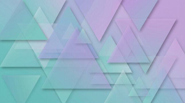 Abstract geometric pastel background with overlapping transparent triangles in teal and purple