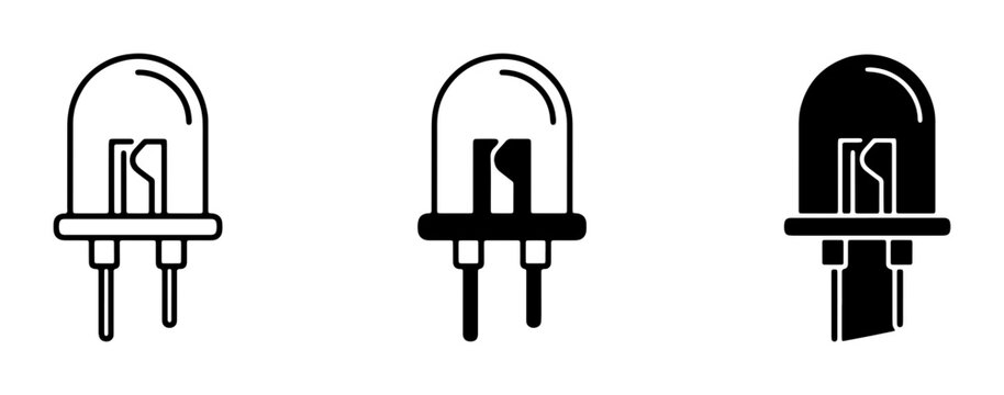 LED Light Emitting Diode Icons, Electronic Component Symbols, Technology Graphics