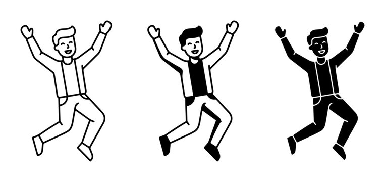 Joyful Jumping Man Vector Icons, Celebration and Success Illustrations, Diverse Styles