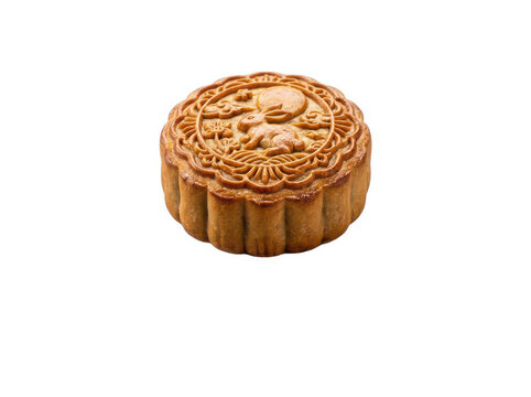 A single traditional baked mooncake for the chinese mid autumn festival celebration