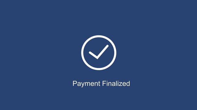 Payment finalized motion featuring a minimalist animated checkmark on a clean navy blue background, e-commerce success, financial transaction confirmation, and ui