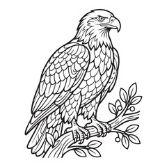Fototapeta premium Majestic Eagle Perched on a Branch Isolated on White Background, Wildlife Bird Vector Illustration with Detailed Feathers, Sharp Beak and Powerful Predator Portrait