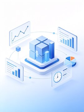 Blue data cubes and charts