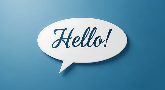 Hello message in a speech bubble on a blue background friendly greeting and communication concept