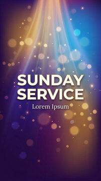 Sunday Service Spiritual Background with Golden Light Rays and Bokeh Particles