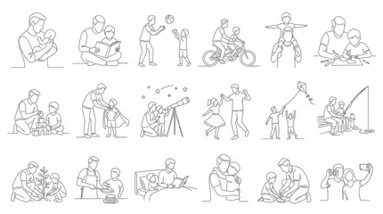 Fototapeta premium Black and White Line Art of Father and Child Activities, Parenting, and Family Bonding Moments