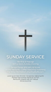 Minimalist Sunday Service Church Flyer with Wooden Cross Silhouette