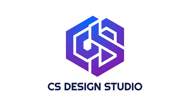 Contemporary graphic design studio logo with a gradient abstract hexagonal symbol and company name.