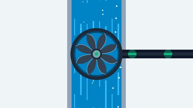 Water turbine spinning in a blue channel graphic