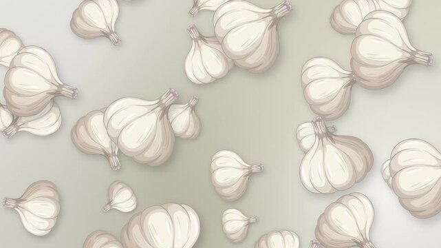 Animated Garlic Bulbs Falling Over a Neutral Mesh Background