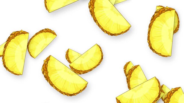 Falling Pineapple Slices Animation on a Clean White Background