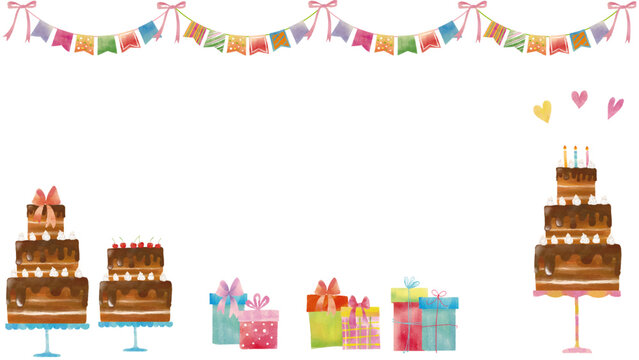 水彩風 チョコケーキお誕生日セット Happy Series:Watercolor-style Chocolate Cake Birthday Set