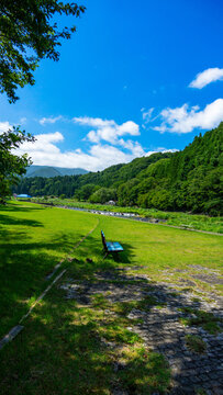 Riverbank Promenade Trail for Cycling and Fishing along Houki River in Shiobara Onsen, Nasushiobara, Tochigi, Japan