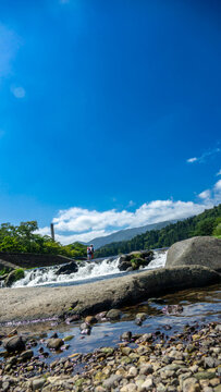 Riverbank Promenade Trail for Cycling and Fishing along Houki River in Shiobara Onsen, Nasushiobara, Tochigi, Japan