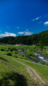 Riverbank Promenade Trail for Cycling and Fishing along Houki River in Shiobara Onsen, Nasushiobara, Tochigi, Japan