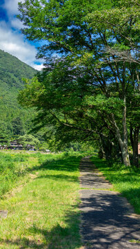 Riverbank Promenade Trail for Cycling and Fishing along Houki River in Shiobara Onsen, Nasushiobara, Tochigi, Japan