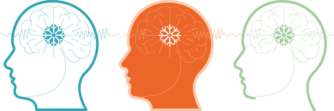 Artificial intelligence brain wave icons featuring human heads and AI processors in pastel colors for modern technology designs