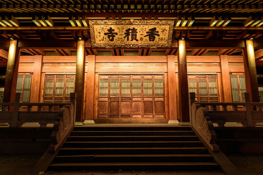 Night View of Xiangji Temple, Hangzhou, Zhejiang, China