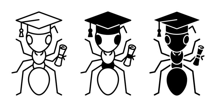 Graduation Ants Vector Icons: Academic Achievement, Education Symbols, Insect Characters, Scholastic Success, Knowledge Icons
