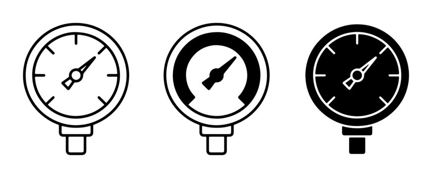 Pressure Gauge Icons, Manometer Symbols, Measurement Tools, Industrial Equipment Vector Set