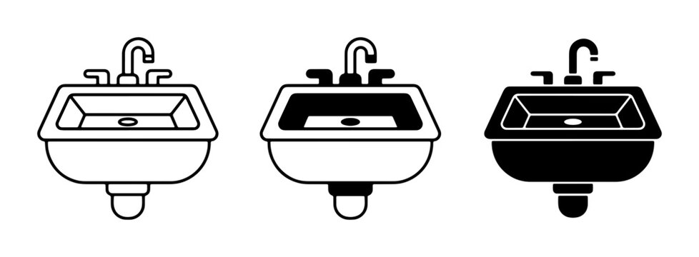 Bathroom Sink Icons, Plumbing Fixture Vector Graphics, Ceramic Basin Designs for Web and Print