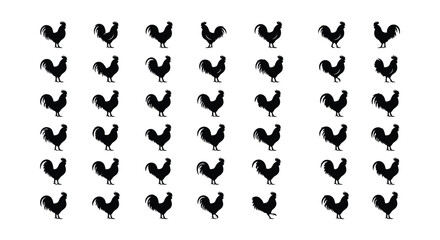 Obraz premium Black rooster silhouettes arranged in a repeating vector pattern on white