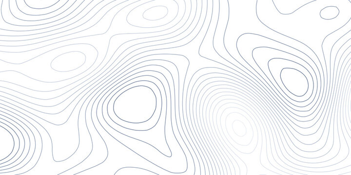 Monochrome topographic map background. Abstract wavy contour lines with layered elevation pattern. Modern design for presentation, banner and wallpaper.