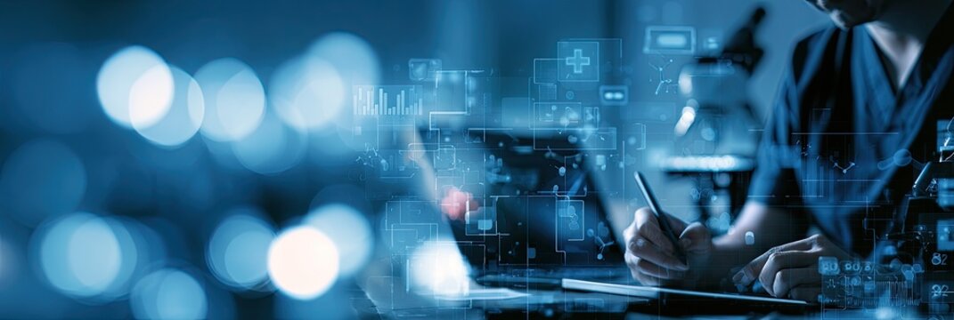 Sci-tech innovation, medical research, abstract science, data analysis, technology